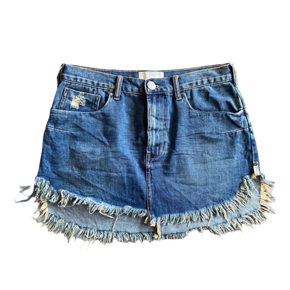 One Teaspoon Frayed Denim Skirt